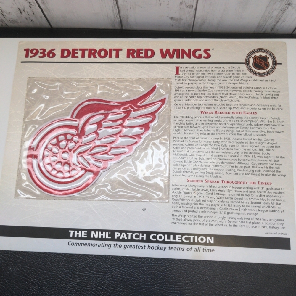 Vintage NHL Hockey 1936 Detroit Red Wings Collection Patch w History Stats
